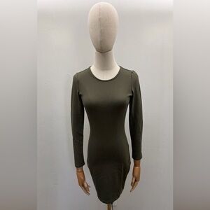 Bebe Olive Green Bodycon Dress Long Sleeve Back Zip Stud Sleeve Detail Size XXS